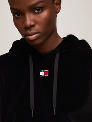 Tommy Jeans Black 100% Cotton Velour Hoodie - Image 3 of 5