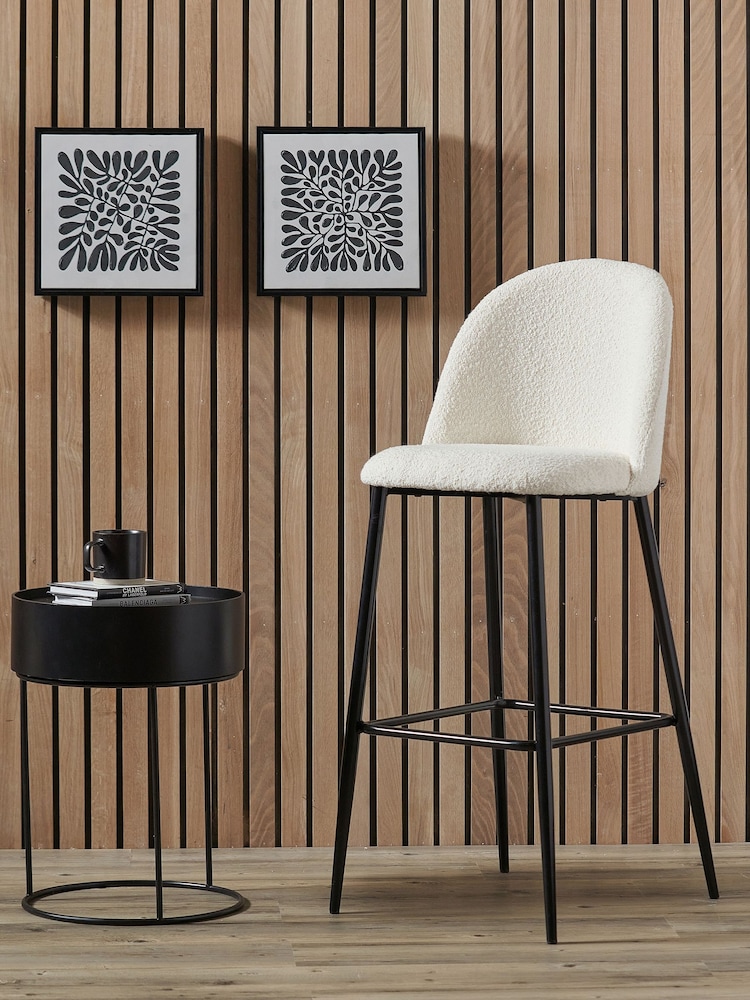 Pacific White Turi Boucle Bar Stool with Black Legs - Image 1 of 6
