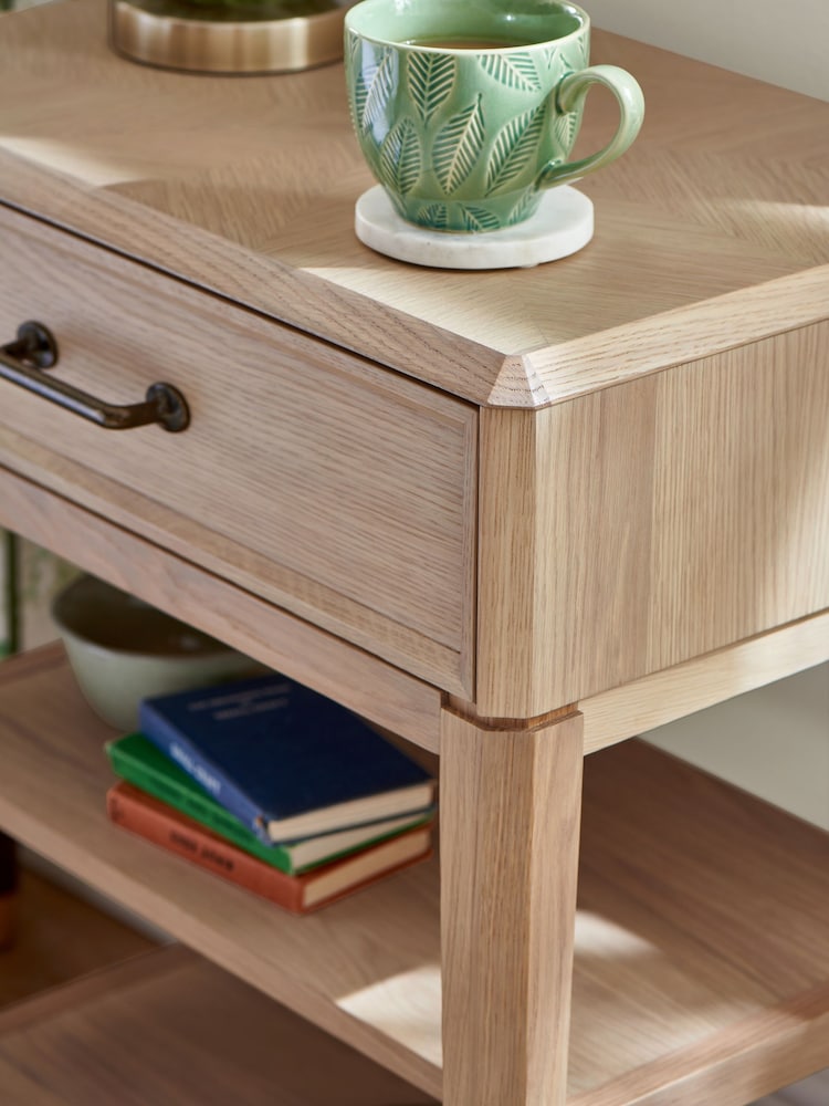 Nina Campbell Light Brown Tedworth 1 Drawer Bedside - Image 2 of 5 Nina Campbell Light Brown Tedworth 1 Drawer Bedside - Image 2 of 5