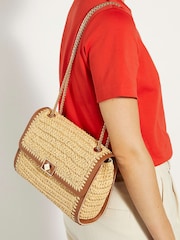 Dune London Natural Delphinium Raffia Turnlock Shoulder Bag - Image 1 of 4