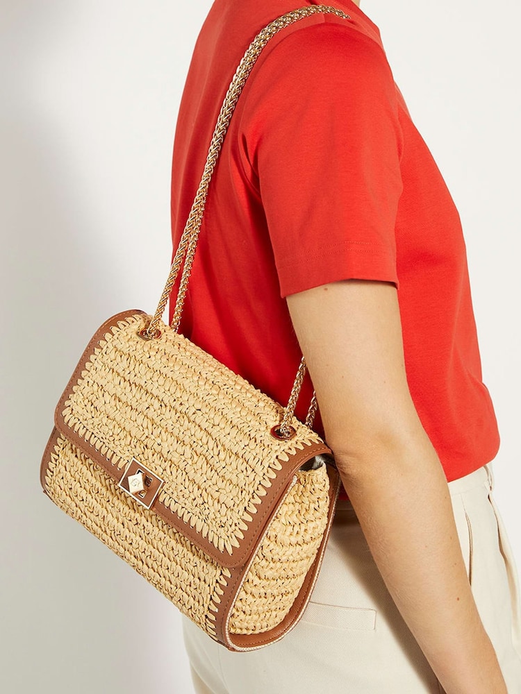 Dune London Natural Delphinium Raffia Turnlock Shoulder Bag - Image 1 of 4 Dune London Natural Delphinium Raffia Turnlock Shoulder Bag - Image 1 of 4