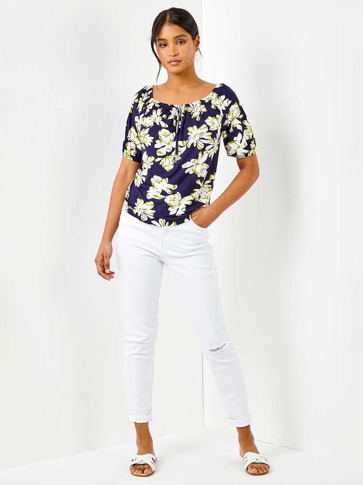 Roman Floral Print Stretch Bardot Top - Imagen 1 de 5 Roman Floral Print Stretch Bardot Top - Imagen 1 de 5