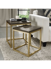 Bentley Designs Fumed Oak Brass Athena Nest Of Tables - Image 1 of 4