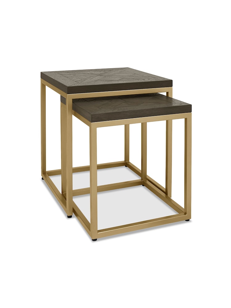 Bentley Designs Fumed Oak Brass Athena Nest Of Tables - Image 2 of 4