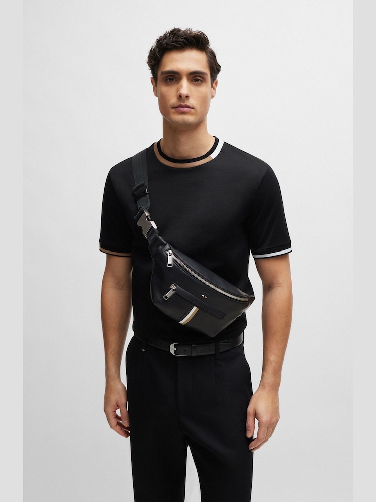 BOSS Black Faux-Leather Belt Bag With Signature Stripe - Image 1 of 6
