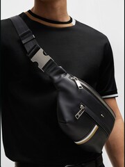 BOSS Black Faux-Leather Belt Bag With Signature Stripe - Image 2 of 6