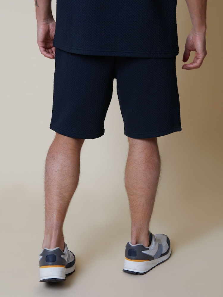 Threadbare Navy Cotton Blend Textured Sweat Shorts - Image 2 of 4