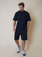 Threadbare Navy Cotton Blend Textured Sweat Shorts - Image 3 of 4