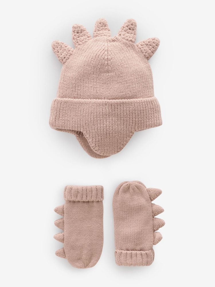 Neutral Dinosaur Hat and Mittens Set (3mths-6yrs) - Image 1 of 5
