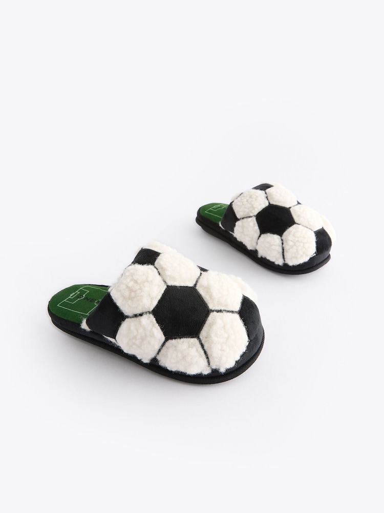 Black/White Fluffy Football Slippers Mules - Image 1 of 5