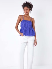 Dusk Blue 100% Cotton Broderie Vest Top - Image 2 of 5