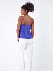 Dusk Blue 100% Cotton Broderie Vest Top - Image 3 of 5