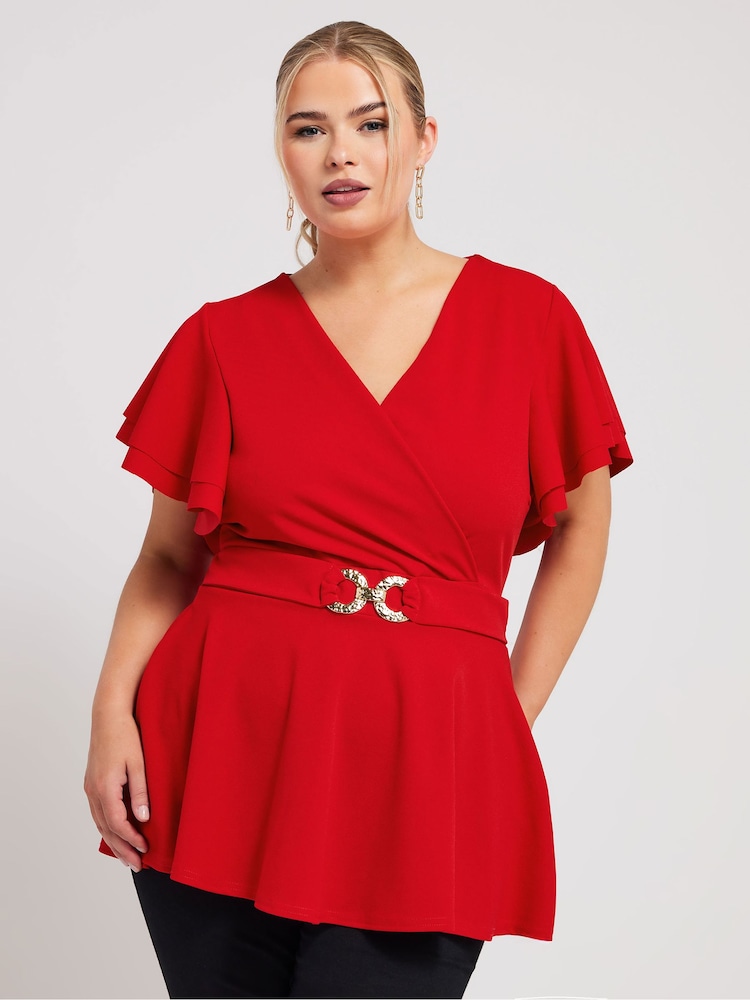 Rojo - Top con peplum con hebilla y mangas tipo ángel de Yours Curve - Imagen 1 de 5 Rojo - Top con peplum con hebilla y mangas tipo ángel de Yours Curve - Imagen 1 de 5