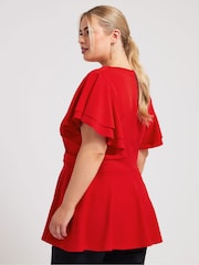 Rojo - Top con peplum con hebilla y mangas tipo ángel de Yours Curve - Imagen 3 de 5