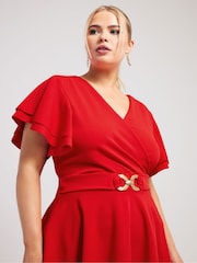 Rojo - Top con peplum con hebilla y mangas tipo ángel de Yours Curve - Imagen 4 de 5