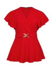 Rojo - Top con peplum con hebilla y mangas tipo ángel de Yours Curve - Imagen 5 de 5