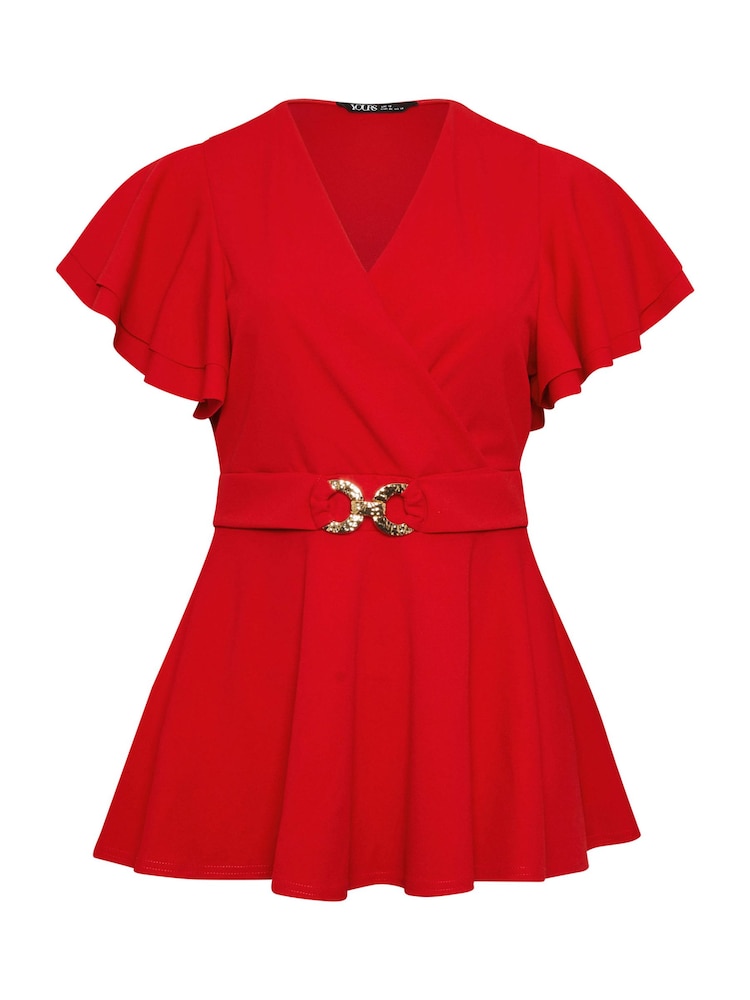 Rojo - Top con peplum con hebilla y mangas tipo ángel de Yours Curve - Imagen 5 de 5 Rojo - Top con peplum con hebilla y mangas tipo ángel de Yours Curve - Imagen 5 de 5