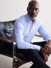 Blue Stripe Slim Fit Signature Single Cuff Texture Pima Cotton Shirt With Cutaway Collar - Image 1 of 8