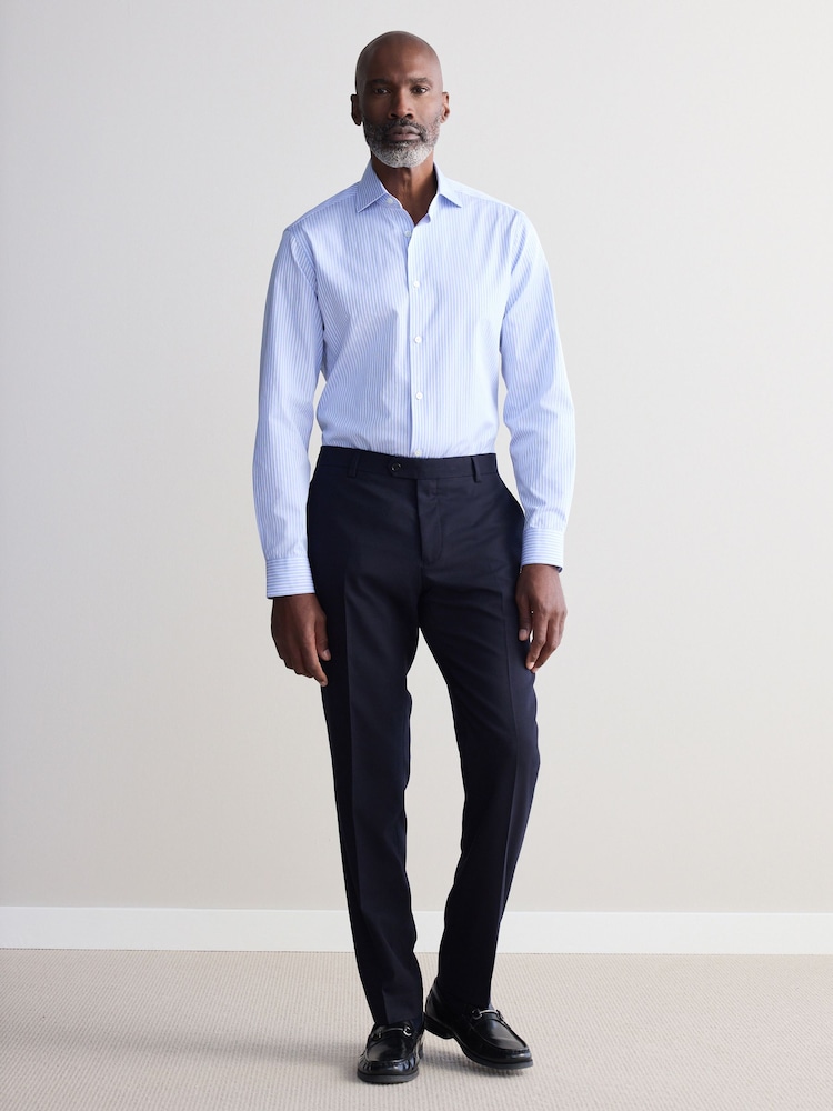Blue Stripe Slim Fit Signature Single Cuff Texture Pima Cotton Shirt With Cutaway Collar - Image 2 of 8