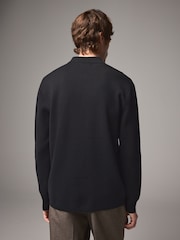 Black Regular Fit Cotton Rich Knit Long Sleeve Polo Shirt - Image 3 of 7