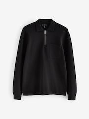 Black Regular Fit Cotton Rich Knit Long Sleeve Polo Shirt - Image 5 of 7