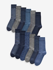 Navy Blue/Grey Pattern 12 Pack Mens Cotton Rich Black Socks - Image 1 of 14