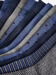 Navy Blue/Grey Pattern 12 Pack Mens Cotton Rich Black Socks - Image 14 of 14