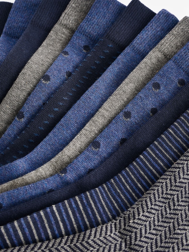 Navy Blue/Grey Pattern 12 Pack Mens Cotton Rich Black Socks - Image 14 of 14