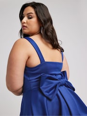 Yours Curve Blue Bow Back Peplum Top - Image 1 of 5