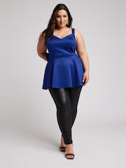 Yours Curve Blue Bow Back Peplum Top - Image 4 of 5