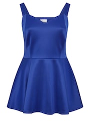 Yours Curve Blue Bow Back Peplum Top - Image 5 of 5