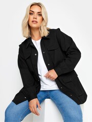 Yours Curve Black 100% Cotton Carpenter Twill Jacket - Image 1 of 5