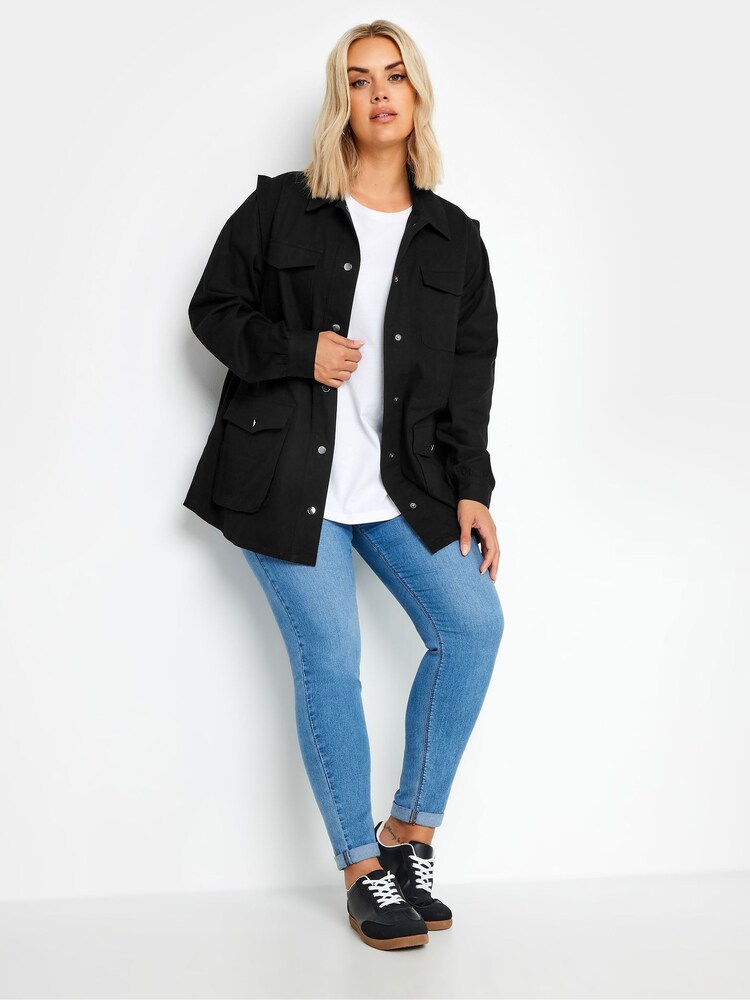 Yours Curve Black 100% Cotton Carpenter Twill Jacket - Image 2 of 5