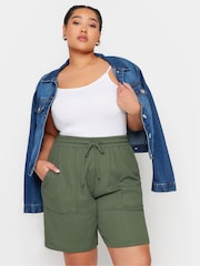 Yours Curve Green Crinkle Runner Shorts - Image 1 of 5