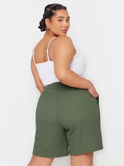 Yours Curve Green Crinkle Runner Shorts - Image 3 of 5
