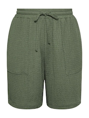 Yours Curve Green Crinkle Runner Shorts - Image 5 of 5