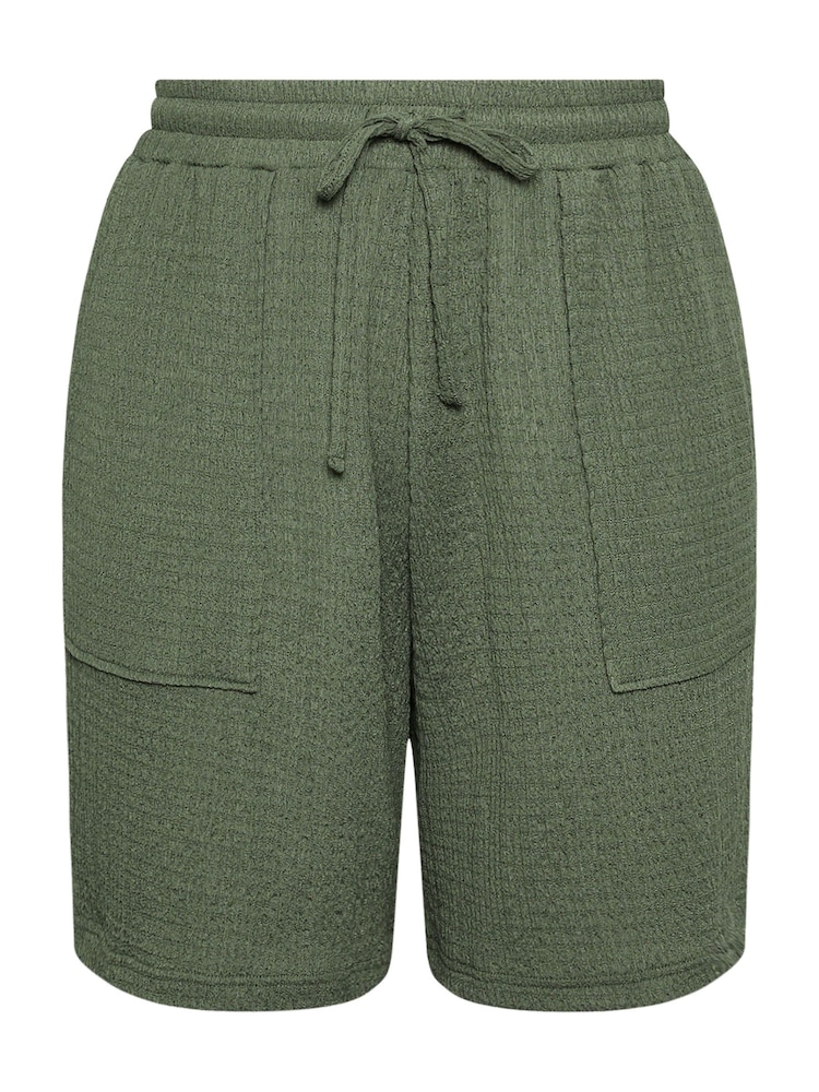 Yours Curve Green Crinkle Runner Shorts - Image 5 of 5