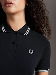 أسود/فضي - قميص بولو بحافة مزدوجة من Fred Perry  - صورة 6 من 6