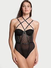 Victoria's Secret Black Faux Leather Monogram Bodysuit - Image 1 of 3