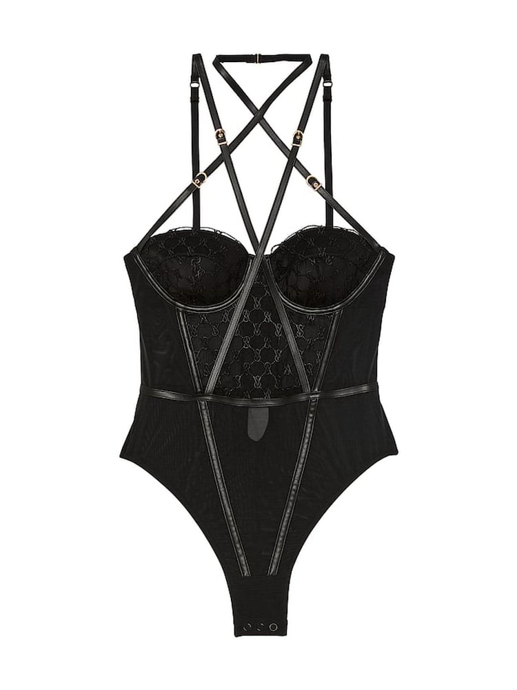 Victoria's Secret Black Faux Leather Monogram Bodysuit - Image 3 of 3