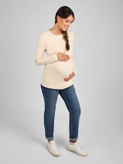 JoJo Maman Bébé Oatmeal Ribbed Jersey Maternity & Nursing Top - Image 3 of 4
