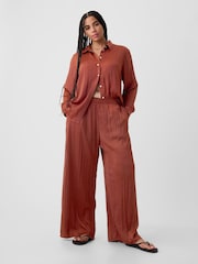 Gap Brown Crinkle Texture Satin Trousers - Image 1 of 5