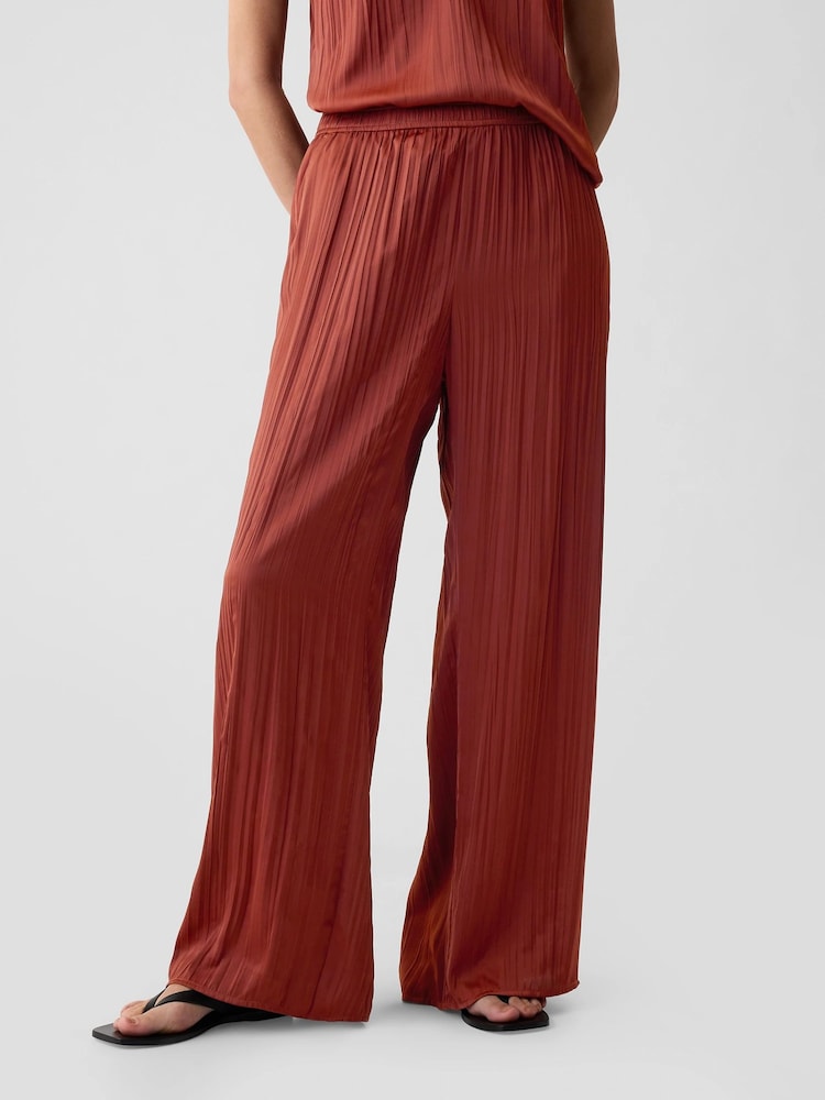 Gap Brown Crinkle Texture Satin Trousers - Image 2 of 5