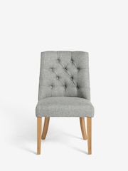 Set of 2 Chunky Weave Mid Grey Wolton Dark Wood Leg Collection Luxe Button Dining Chairs - Image 5 of 10