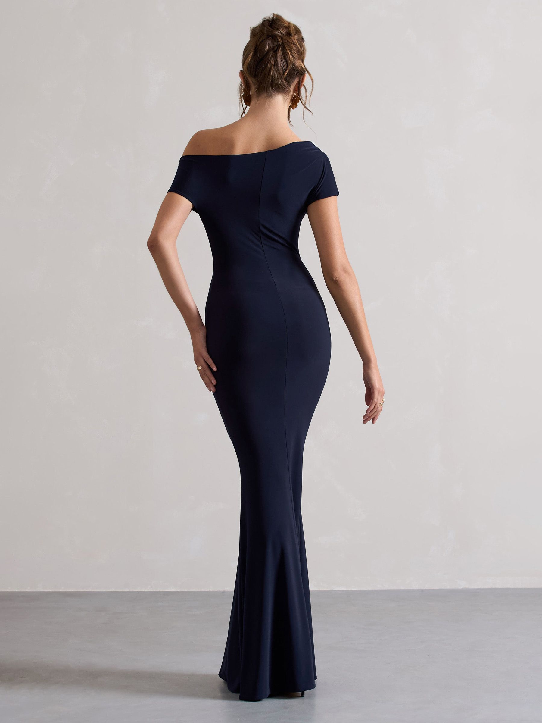Buy Club L London Navy Blue Avila Asymmetric Bardot Maxi Dress from Next USA