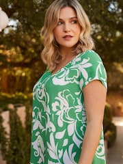 Live Unlimited Green Curve Paisley Print V-Neck Dress - Image 1 of 6