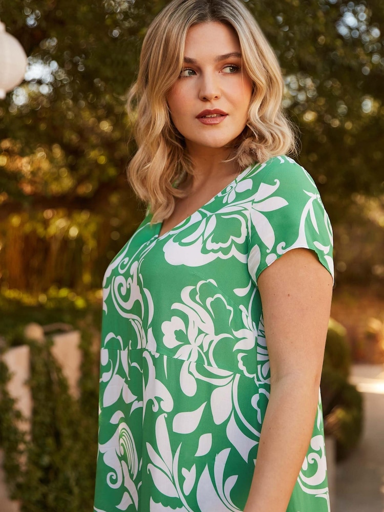 Live Unlimited Green Curve Paisley Print V-Neck Dress - Image 1 of 6