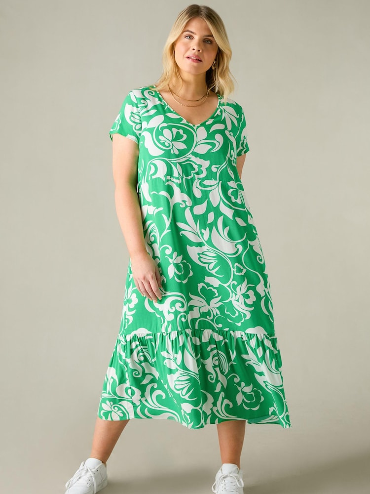 Live Unlimited Green Curve Paisley Print V-Neck Dress - Image 2 of 6