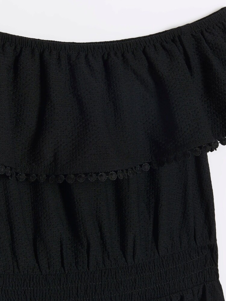 River Island Black Girls 100% Cotton Bardot Dress - Image 2 of 3
