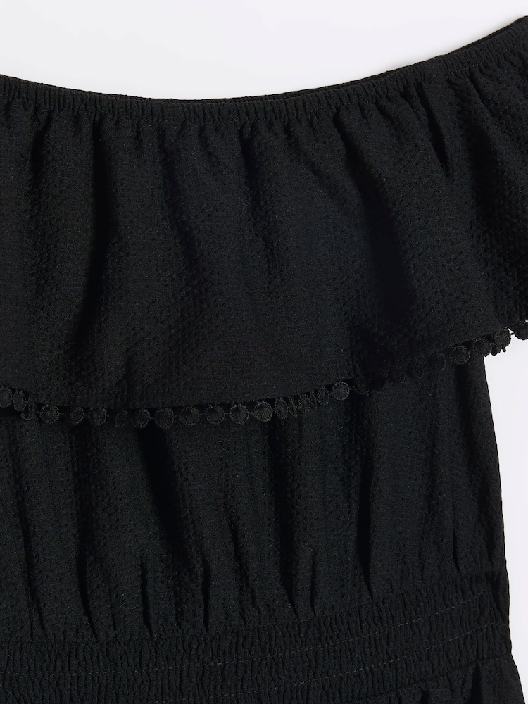 River Island Black Girls 100% Cotton Bardot Dress - Image 2 of 3 River Island Black Girls 100% Cotton Bardot Dress - Image 2 of 3